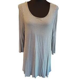 HANNAH Striped 3/4 Sleeve Swing Tunic Top Size L Green White Rayon Spandex